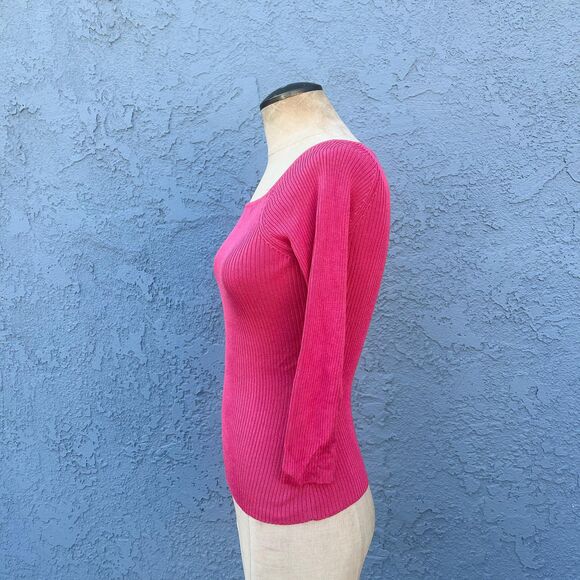 Y2k Pink Square Neck Ribbed Sweater Small Silk Blend top Barbiecore Clothing - Picture 4 of 7